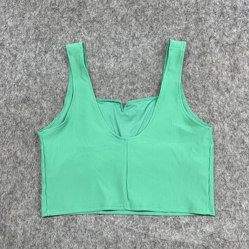 Freely Sports Bra Womens XL‎ Green Ribbed Longline V Neck Wireless Yoga No Pads